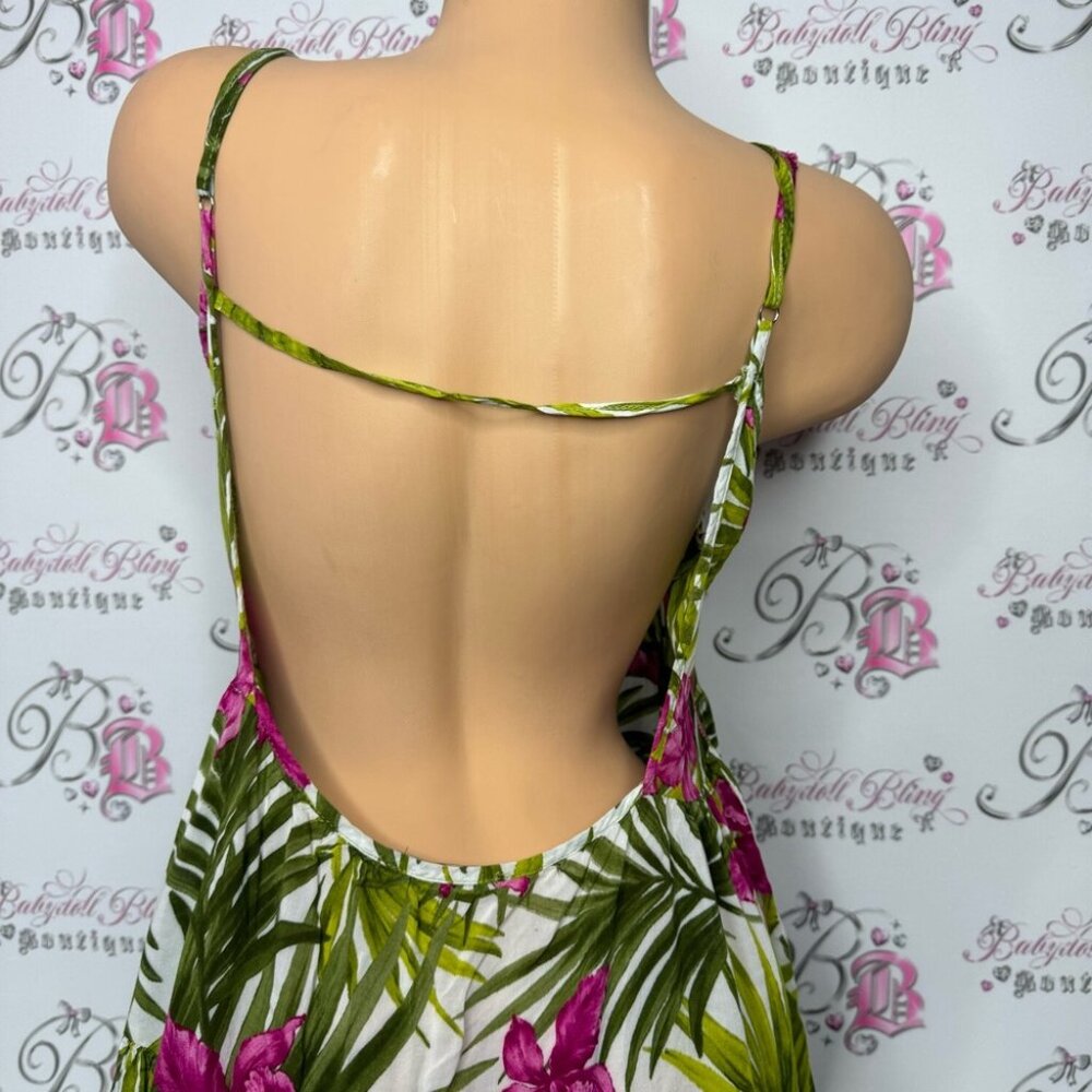 Brandy Melville dress tropical 🌴 green white pink open back strappy beach 🏖️ - Picture 12 of 14